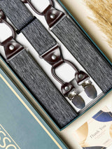 Grey Abstract Elastic Suspender with Brown Leather Trims - TOSSIDO
