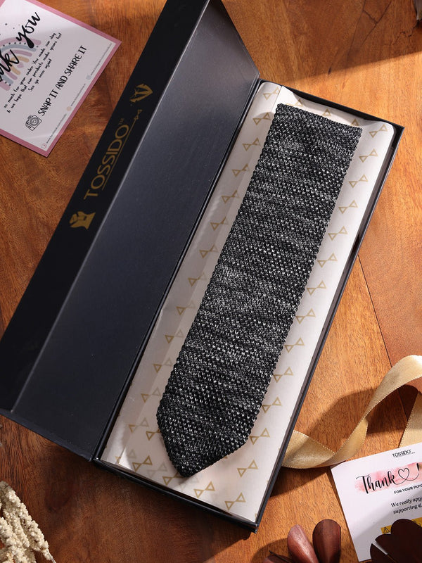 Grey Abstract Knitted Necktie - TOSSIDO