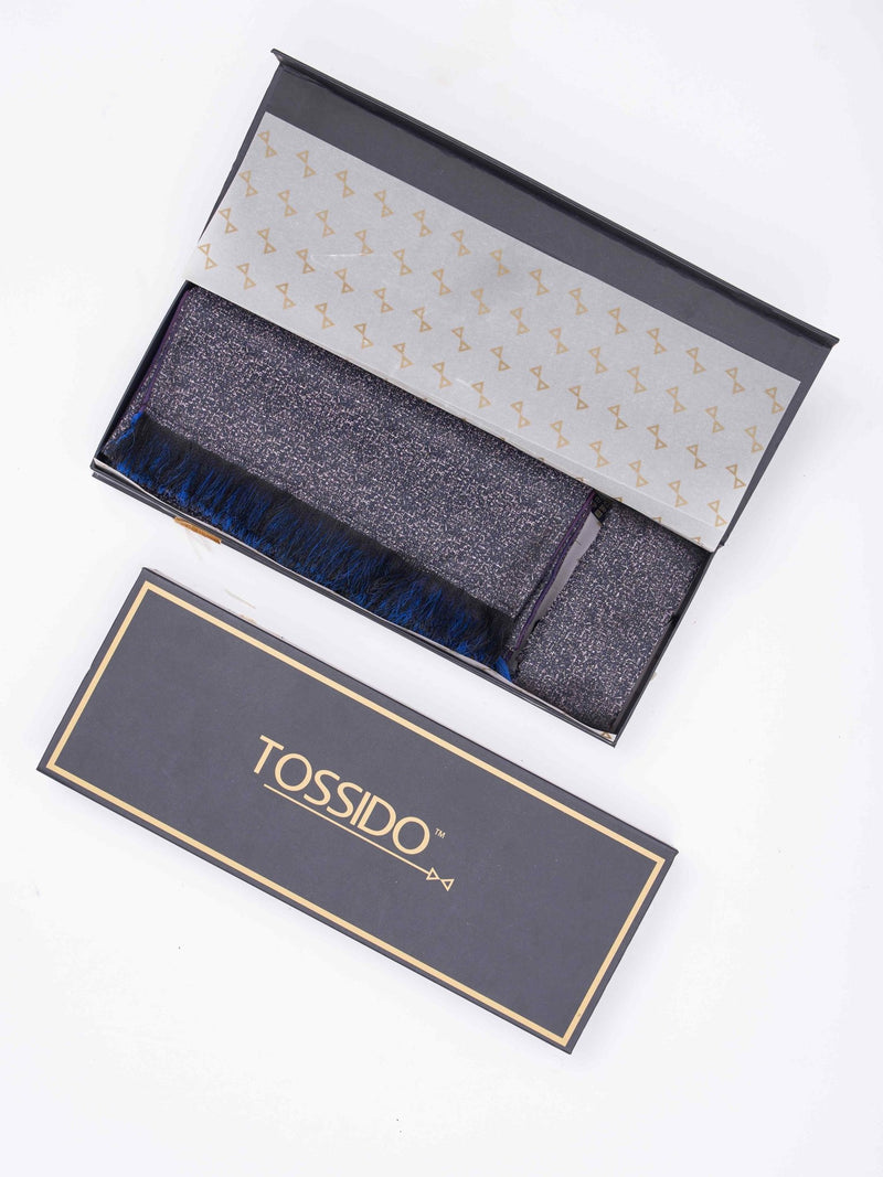 Grey Abstract Reversible Stole & Pocket Square Set - TOSSIDO