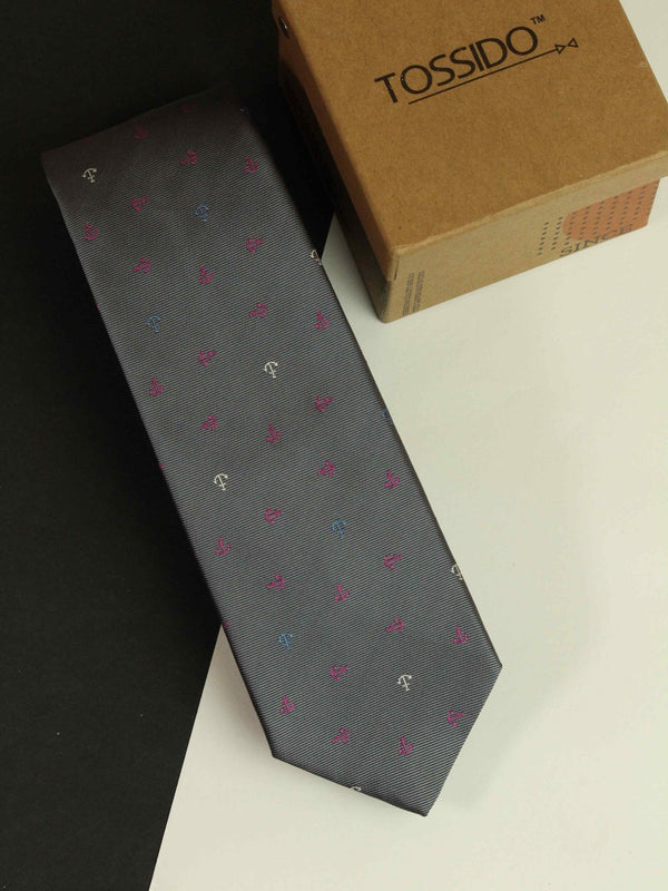 Grey Anchor Woven Necktie - TOSSIDO
