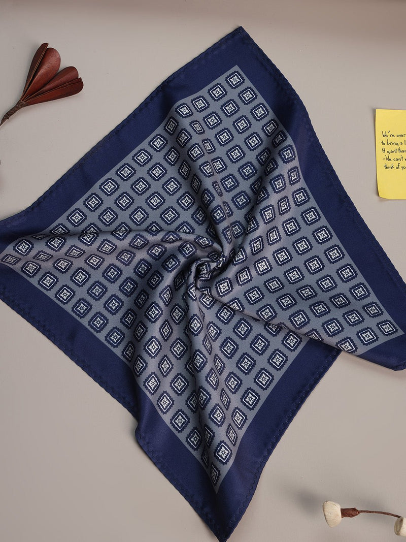 Grey & Blue Geometric Pocket Square - TOSSIDO