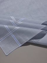 Grey Blue Pastel Border Stripe Cotton Handkerchief Set - TOSSIDO