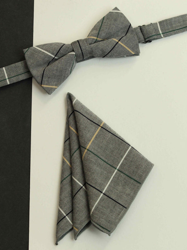 Grey Check Bowtie & Pocket Square Set - TOSSIDO
