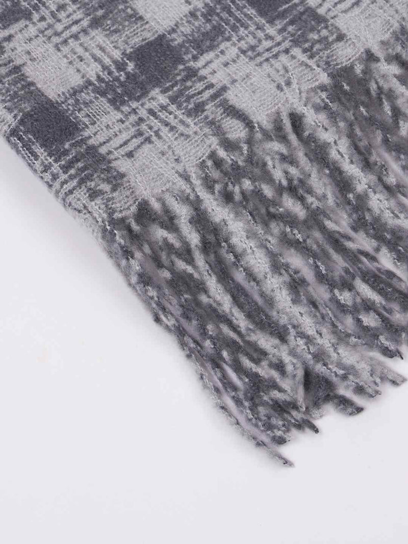 Grey Check Woolen Muffler - TOSSIDO
