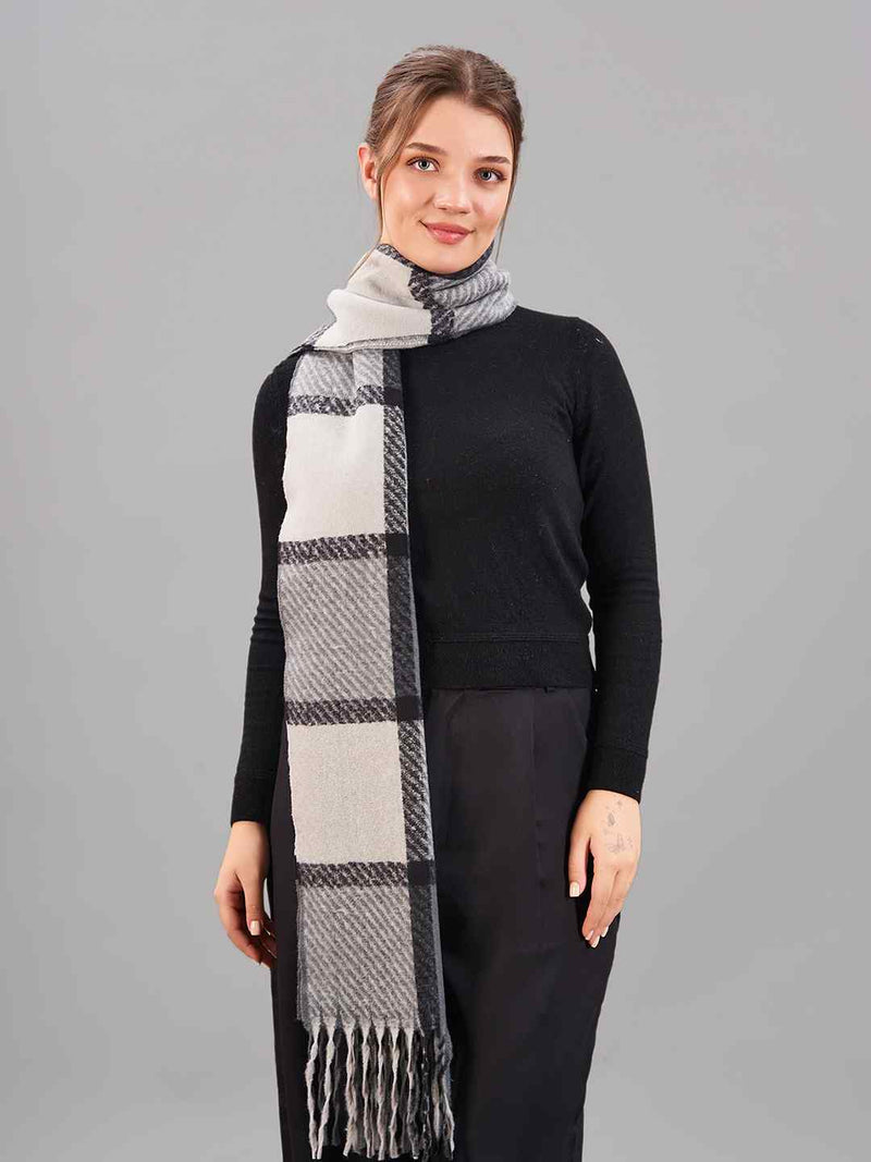 Grey Check Woolen Muffler - TOSSIDO