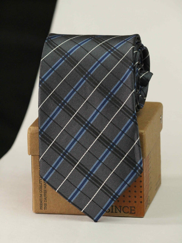 Grey Check Woven Necktie - TOSSIDO