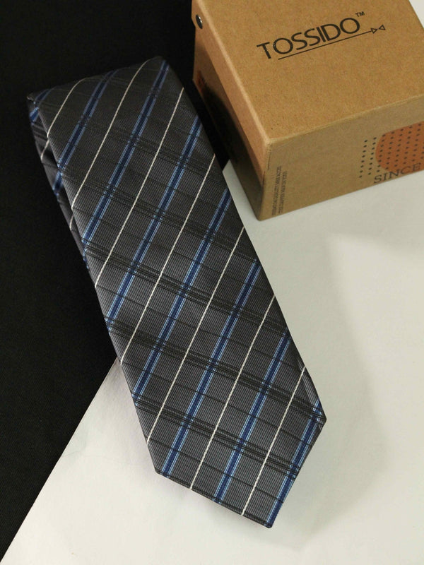 Grey Check Woven Necktie - TOSSIDO