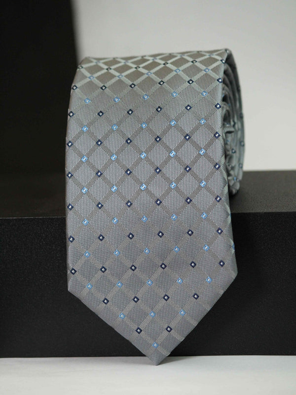 Grey Check Woven Silk Necktie - TOSSIDO