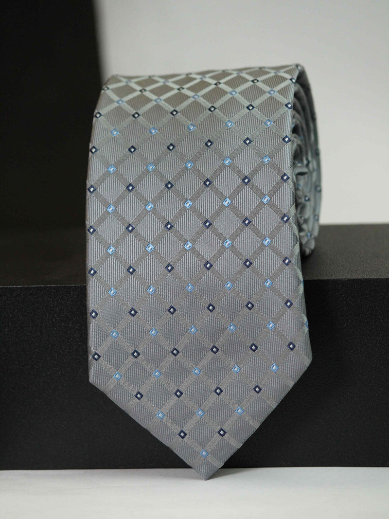 Grey Check Woven Silk Necktie - TOSSIDO