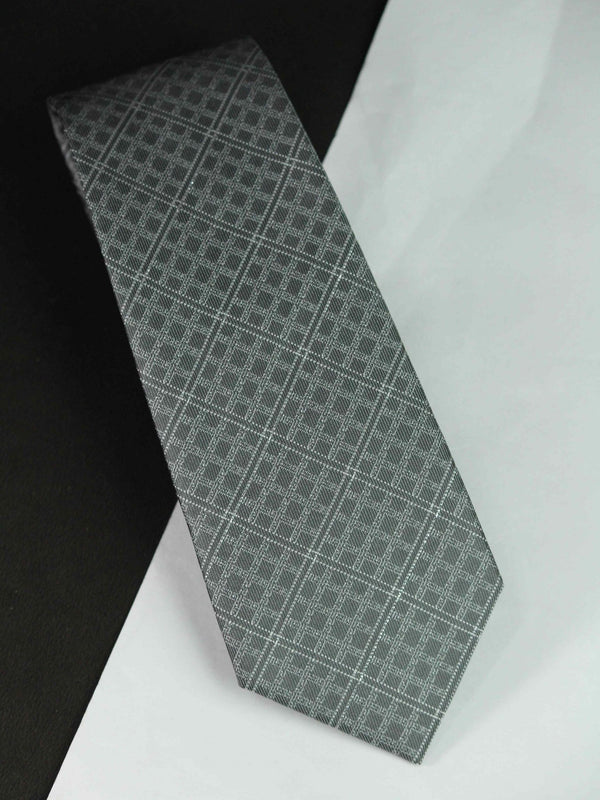 Grey Check Woven Silk Necktie - TOSSIDO