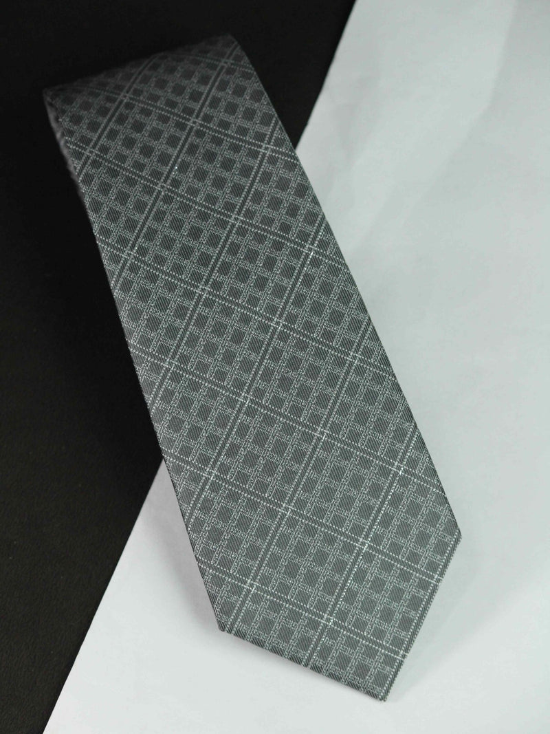 Grey Check Woven Silk Necktie - TOSSIDO