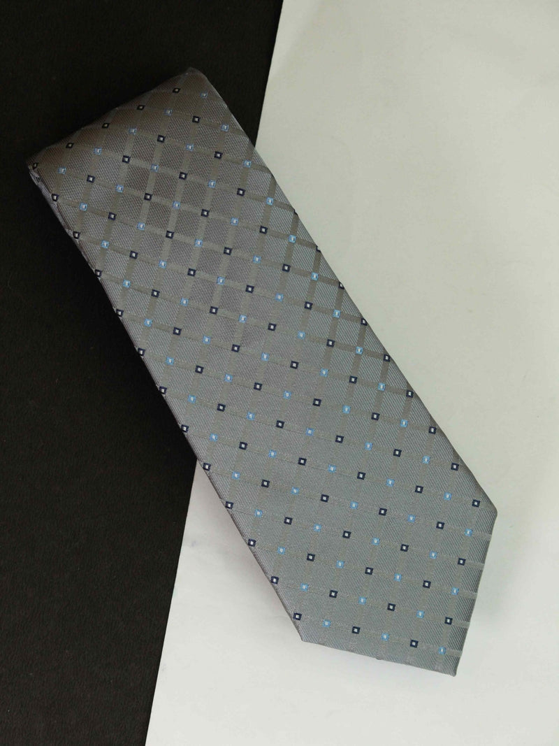 Grey Check Woven Silk Necktie - TOSSIDO