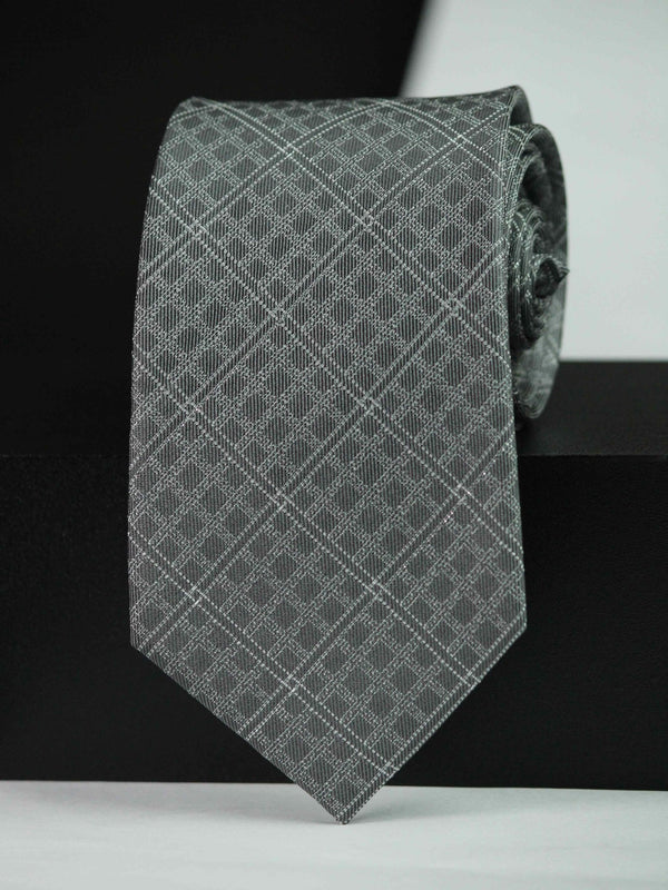 Grey Check Woven Silk Necktie - TOSSIDO