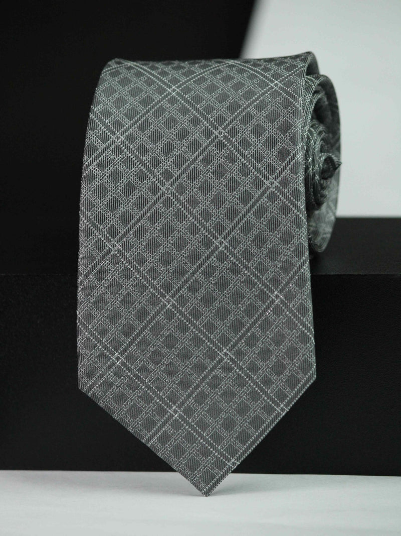 Grey Check Woven Silk Necktie - TOSSIDO