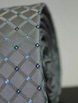 Grey Check Woven Silk Necktie - TOSSIDO