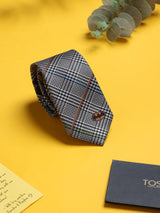 Grey Check Woven Silk Skinny Necktie - TOSSIDO