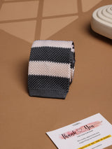 Grey & Cream Stripe Silk Knitted Necktie