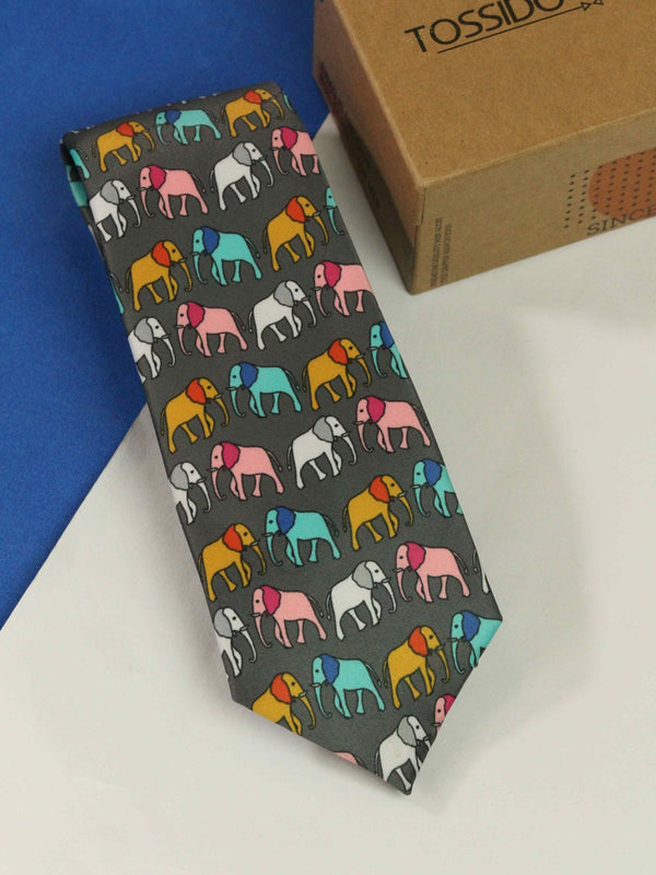 Grey Elephant Necktie - TOSSIDO