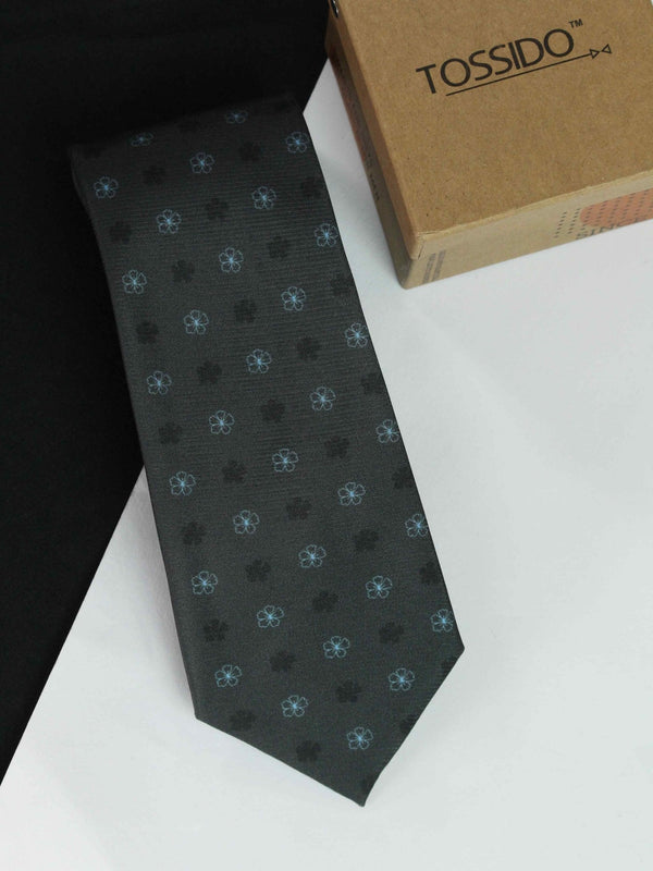 Grey Floral Necktie - TOSSIDO