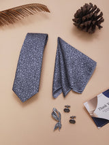 Grey Floral Necktie Pocket Square Brooch & Cufflinks Giftset