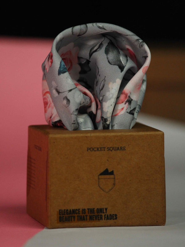 Grey Floral Pocket Square - TOSSIDO