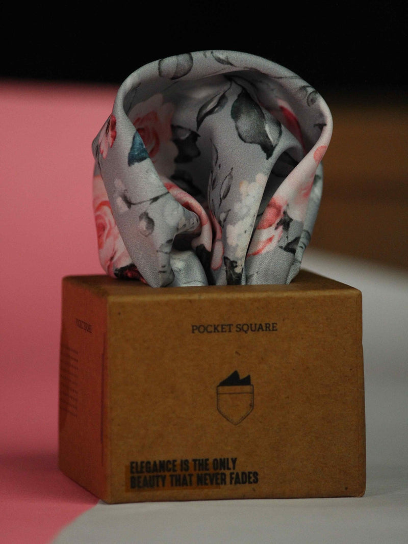 Grey Floral Pocket Square - TOSSIDO