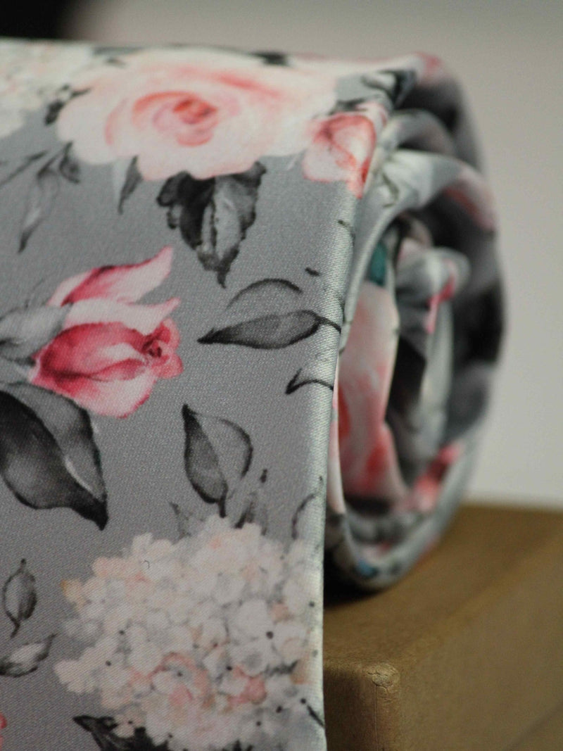 Grey Floral Printed Necktie - TOSSIDO