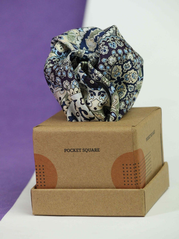 Grey Floral Silk Pocket Square - TOSSIDO