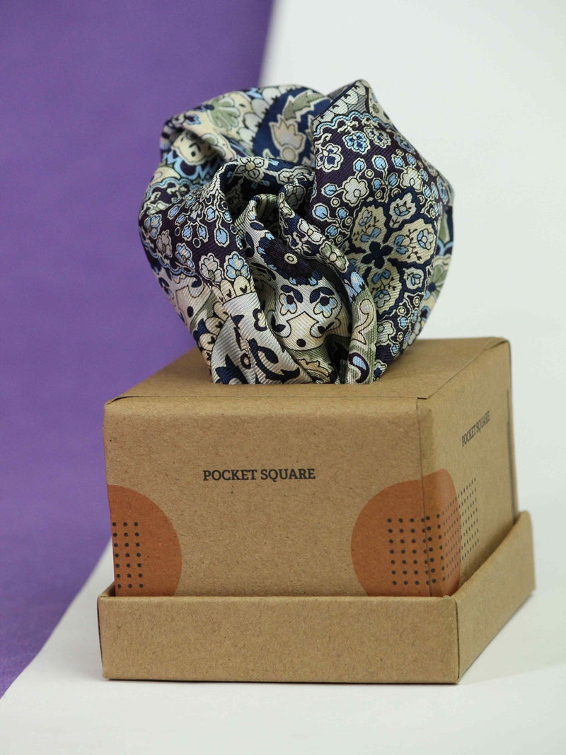 Grey Floral Silk Pocket Square - TOSSIDO
