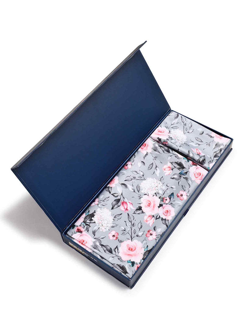 Grey Floral Stole & Pocket Square Set - TOSSIDO