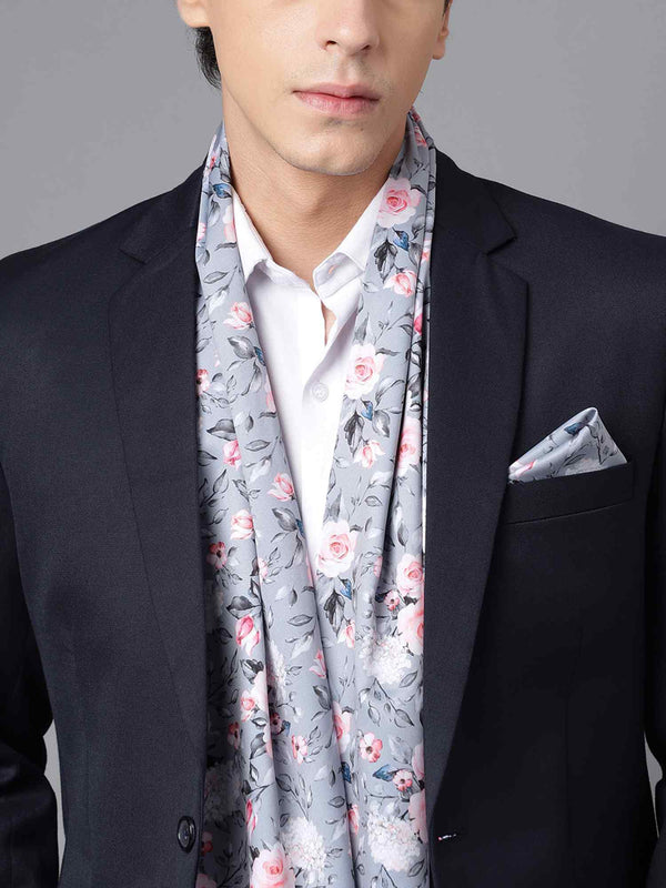Grey Floral Stole & Pocket Square Set - TOSSIDO