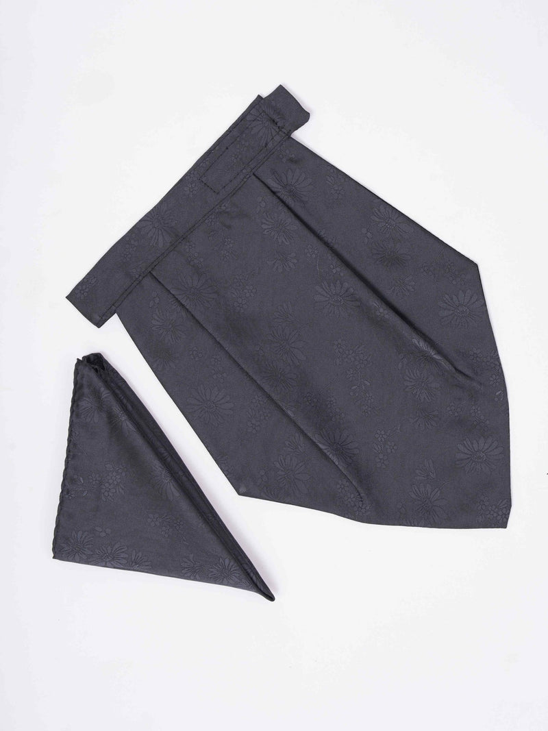 Grey Floral Woven Cravat & Pocket Square Set - TOSSIDO