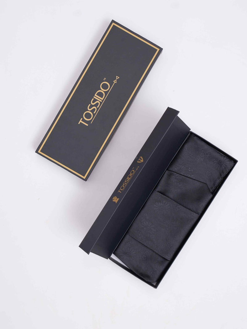 Grey Floral Woven Cravat & Pocket Square Set - TOSSIDO