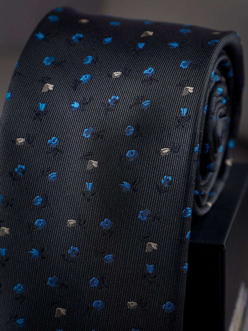 Grey Floral Woven Long Necktie - TOSSIDO
