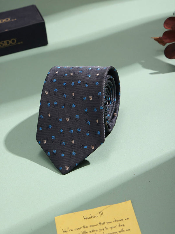 Grey Floral Woven Necktie - TOSSIDO