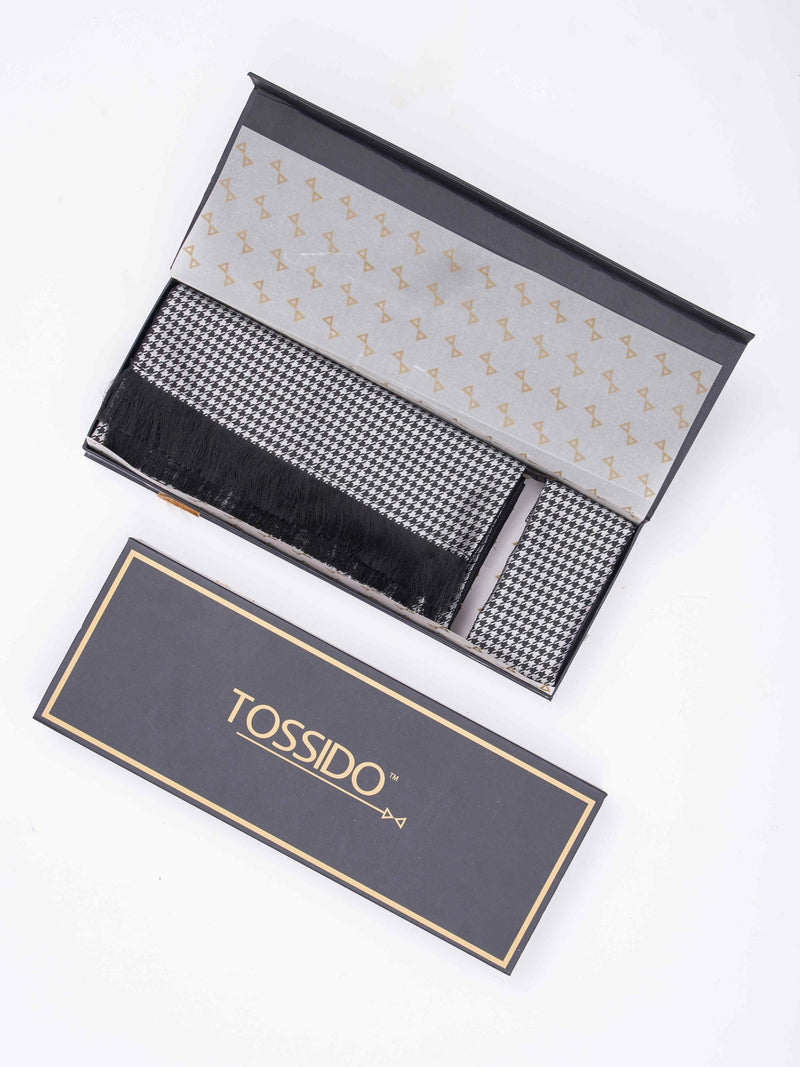 Grey Geometric Reversible Stole & Pocket Square Set - TOSSIDO