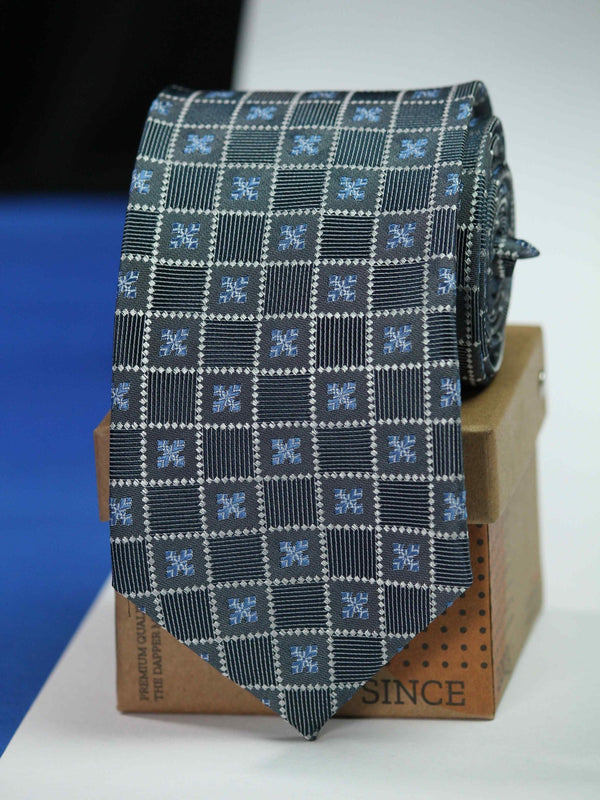 Grey Geometric Silk Necktie - TOSSIDO