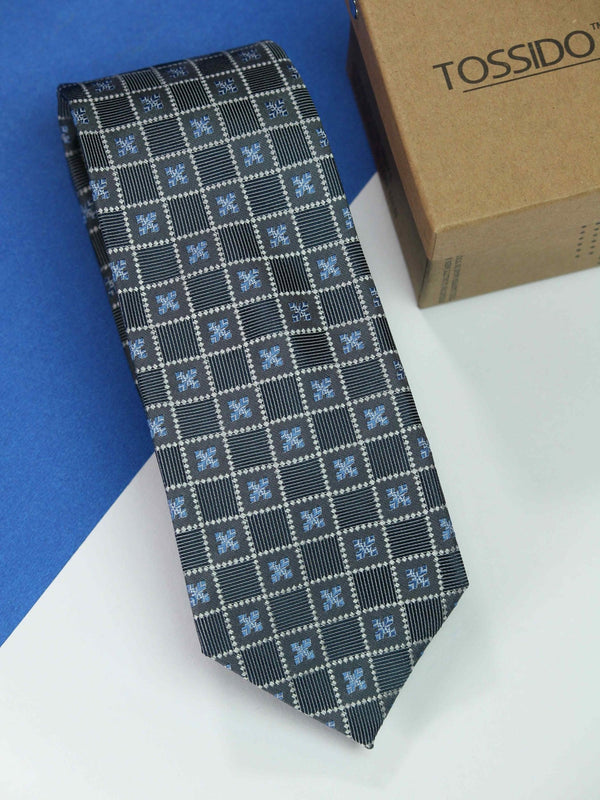 Grey Geometric Silk Necktie - TOSSIDO
