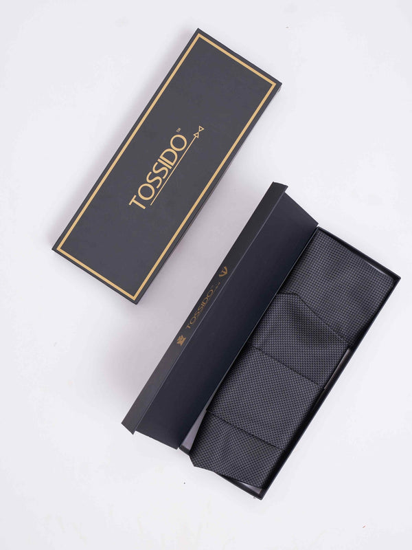 Grey Geometric Woven Cravat & Pocket Square Set - TOSSIDO