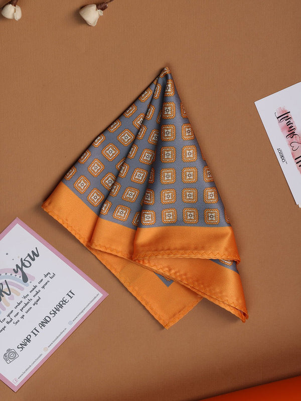 Grey & Orange Geometric Pocket Square - TOSSIDO
