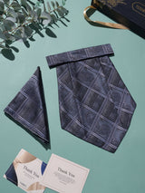 Grey Paisley Check Woven Cravat & Pocket Square Set - TOSSIDO