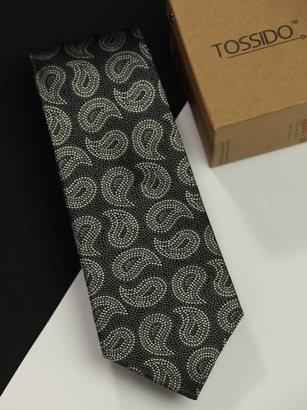 Grey Paisley Silk Necktie - TOSSIDO