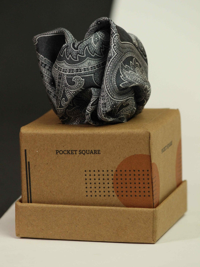 Grey Paisley Silk Pocket Square - TOSSIDO