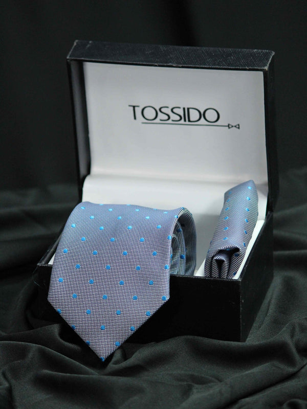 Grey Polka Necktie & Pocket Square Giftset - TOSSIDO