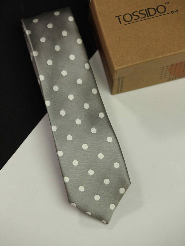 Grey Polka Skinny Necktie - TOSSIDO