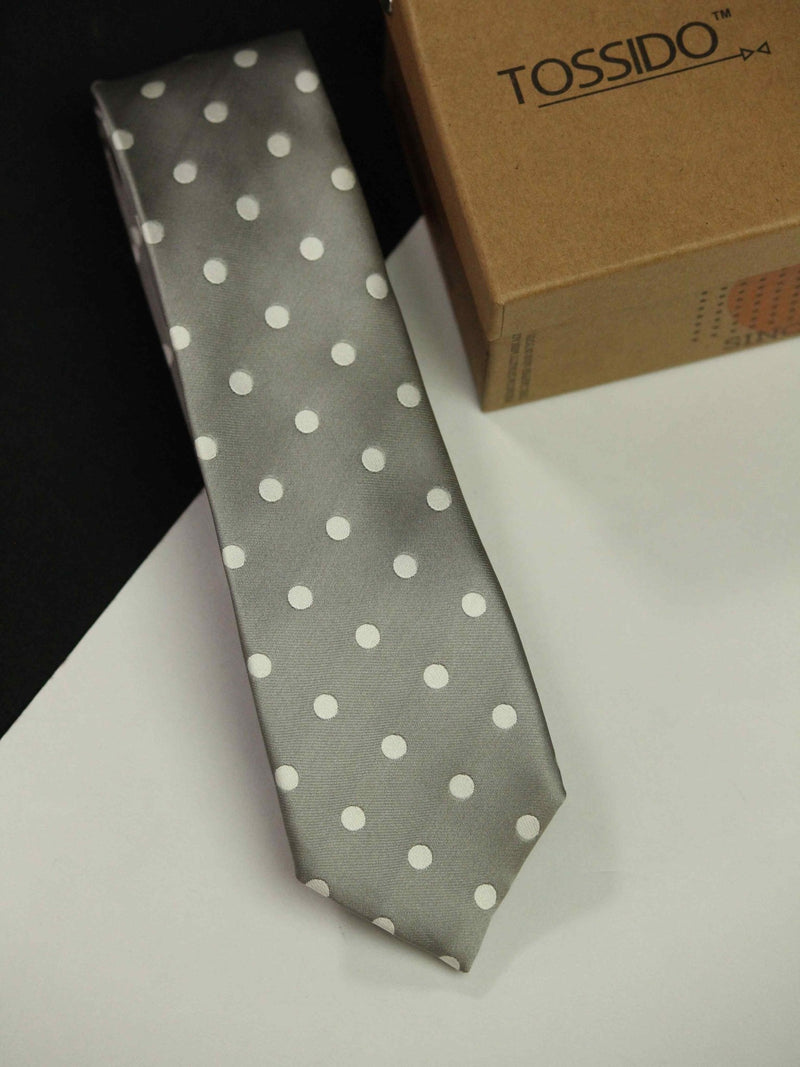 Grey Polka Skinny Necktie - TOSSIDO