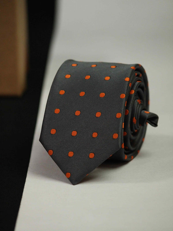 Grey Polka Skinny Necktie - TOSSIDO