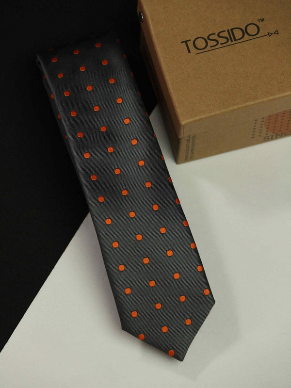 Grey Polka Skinny Necktie - TOSSIDO
