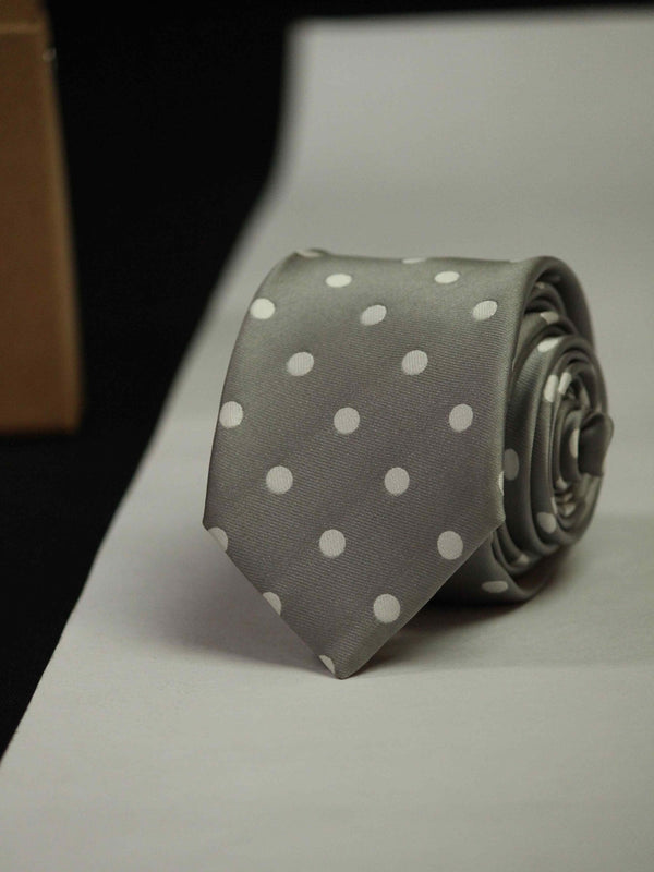 Grey Polka Skinny Necktie - TOSSIDO