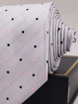 Grey Polka Woven Silk Necktie - TOSSIDO